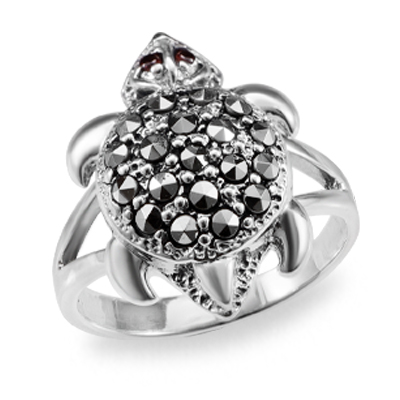 Lucky Turtle Ring with Marcasite in Sterling Silver