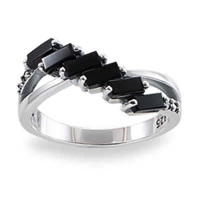 Unisex Silver Modern Geometric Onyx Ring