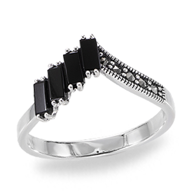 Sterling Silver with Retro Onyx Ring