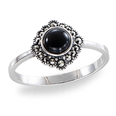 Blossom Petite Onyx & Marcasite Ring