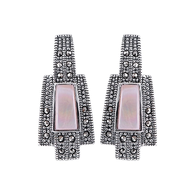 Pink Mother of Pearl Marcasite Stud Earring
