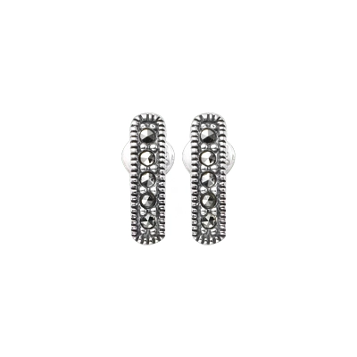 Sterling Silver Marcasite Bar Stud Earring