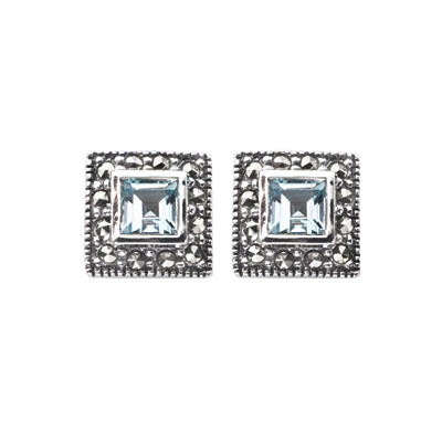 Blue Topaz Marcasite Square Stud Earring