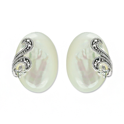 Mother of Pearl & Marcasite Stud Earring