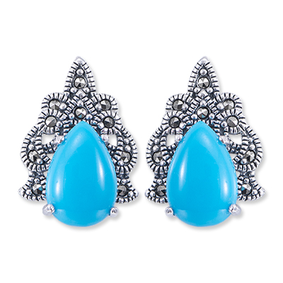 Turquoise Teardrop Marcasite Stud Earring