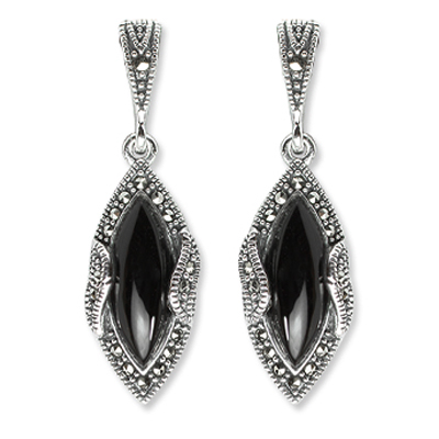 Elegant Black Onyx Marcasite Drop Earring