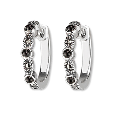 Black Onyx Marcasite Huggie Hoop Earring
