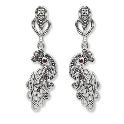 Peacock Marcasite Drop Earring