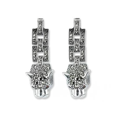 Panther Head Marcasite Drop Earring