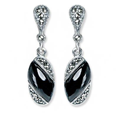 Onyx Marquise & Marcasite Earring
