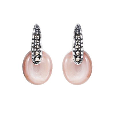 Vintage Pink Pearl Marcasite Drop Earring