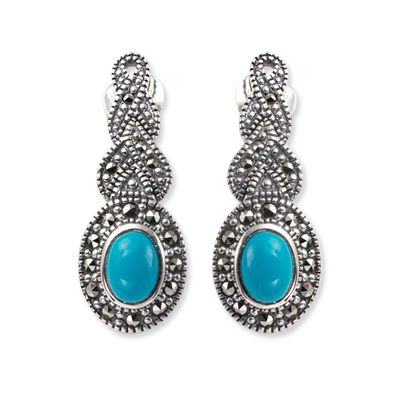 Vintage Turquoise Oval Marcasite Dangle Earring