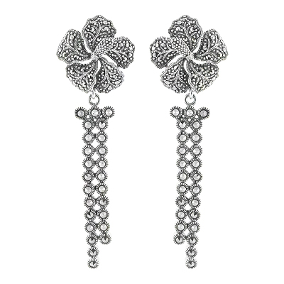 Flower Marcasite Fringe Dangle Earring