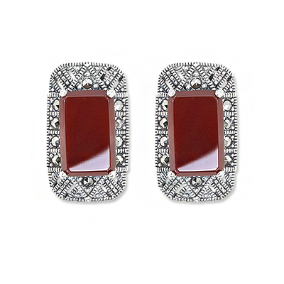 Classic Red Agate Marcasite Silver Earring