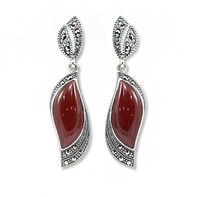 Vintage Curved Red Agate Marcasite Drop Earring