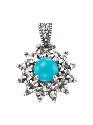 Turquoise Marcasite Floral Pendant