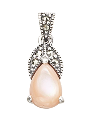 Pink Mother of Pearl Pear Marcasite Pendant