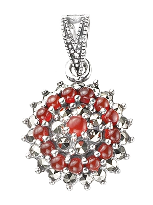 Red Agate Cluster Marcasite Pendant