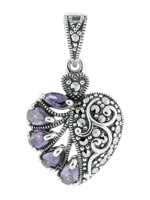 Amethyst Heart Marcasite Pendant