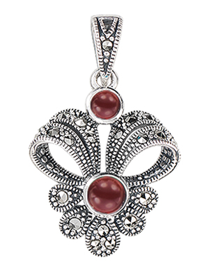 Vintage Red Agate Bow Marcasite Pendant