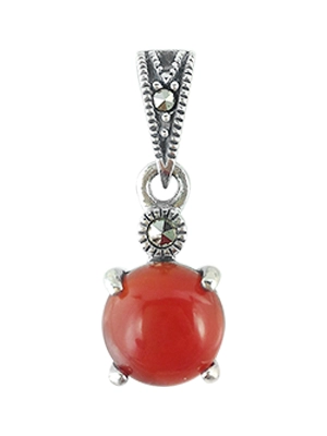 Red Agate Round & Marcasite Pendant