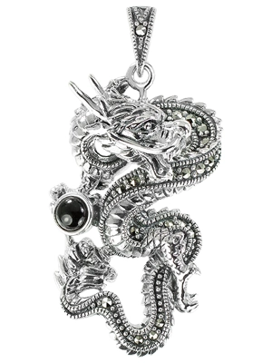 Black Onyx Dragon Marcasite Pendant