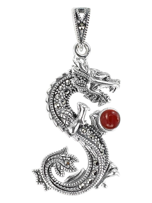 Red Agate Dragon Marcasite Pendant