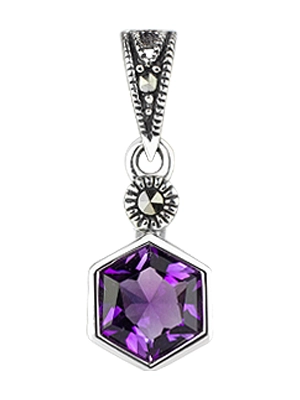 Amethyst Silver Marcasite Pendant