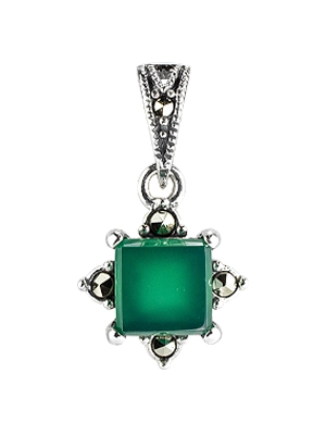 Green Agate Square Marcasite Pendant