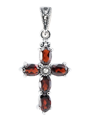Red Garnet Cross Marcasite Pendant