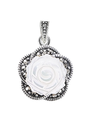 Mother of Pearl Rose Flower Marcasite Pendant