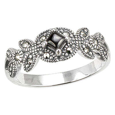 Vintage Square Black Onyx Marcasite Ring