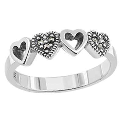 omantic Heart Marcasite Silver Ring