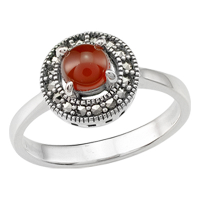 ound Carnelian Marcasite Silver Ring